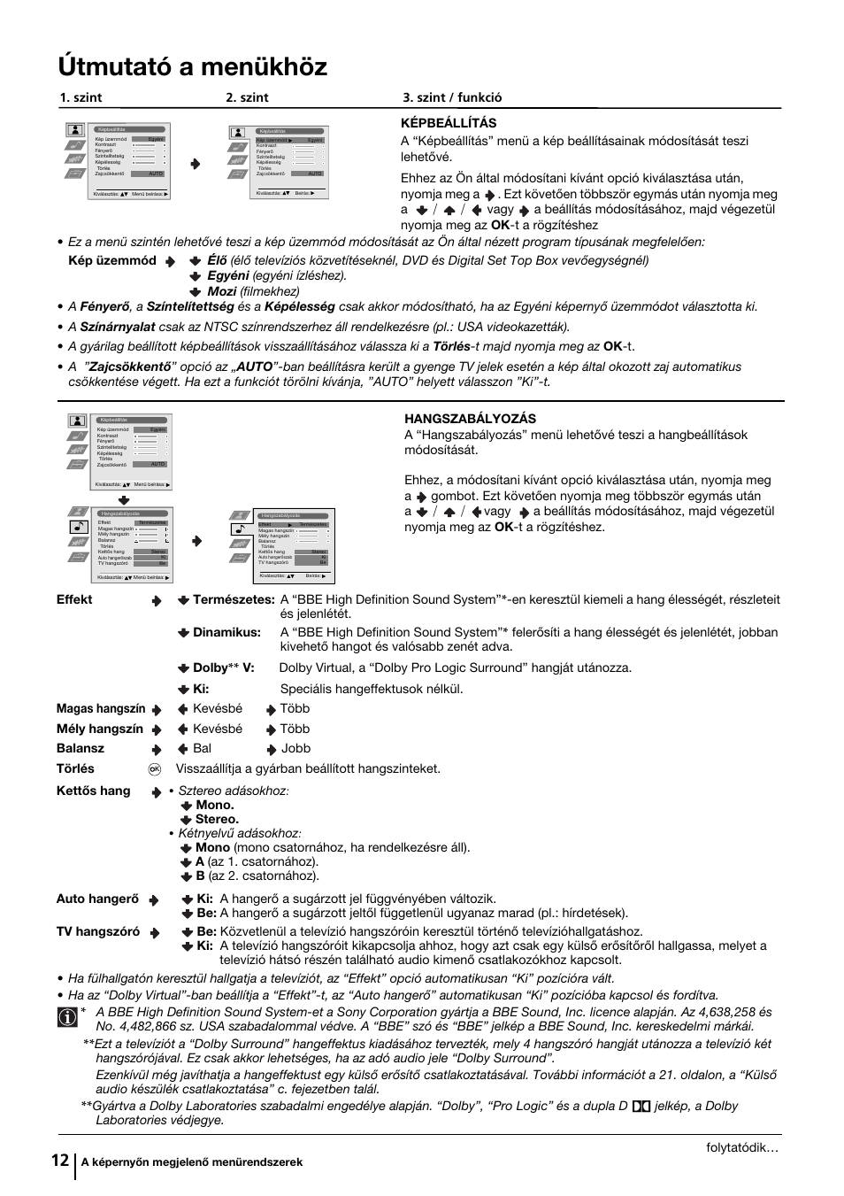 Útmutató a menükhöz | Sony KP-44PX2 User Manual | Page 83 / 146