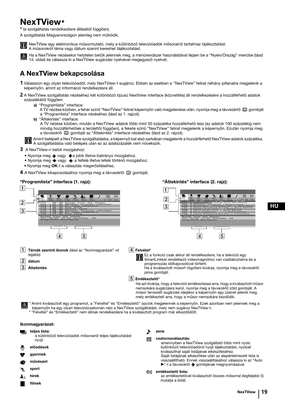 Nextview, A nextview bekapcsolása, 19 hu | Sony KP-44PX2 User Manual | Page 90 / 146