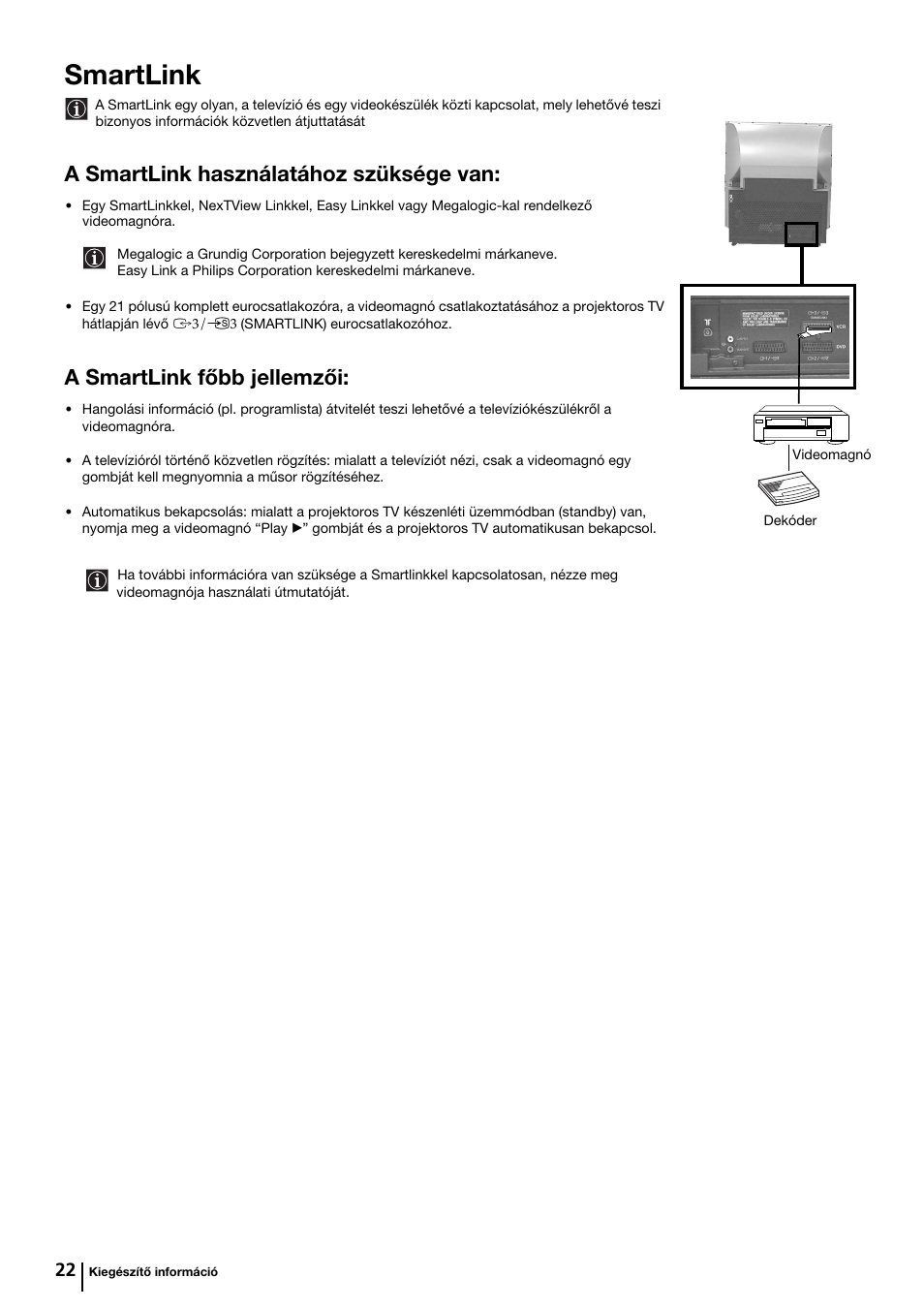 Smartlink, A smartlink használatához szüksége van, A smartlink főbb jellemzői | Sony KP-44PX2 User Manual | Page 93 / 146