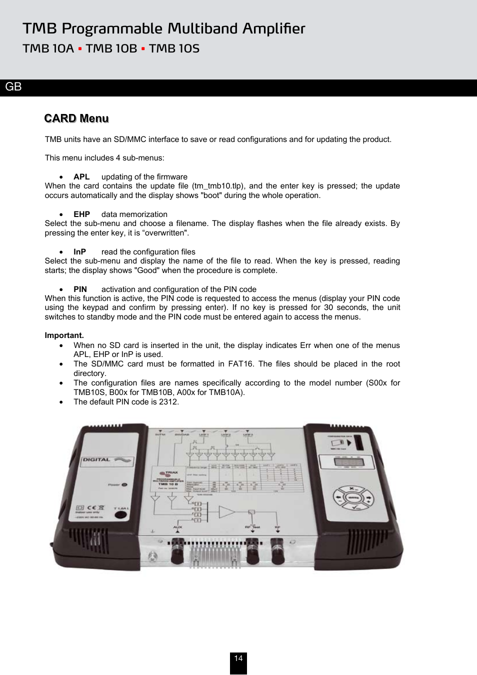 Tmb programmable multiband amplifier | Triax TMB 10B User Manual | Page 14 / 108