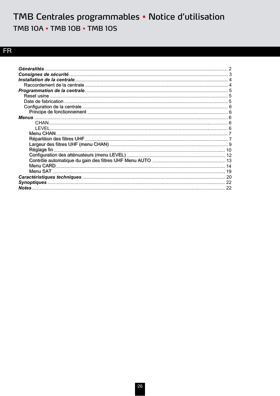 Tmb centrales programmables • notice d’utilisation | Triax TMB 10B User Manual | Page 26 / 108