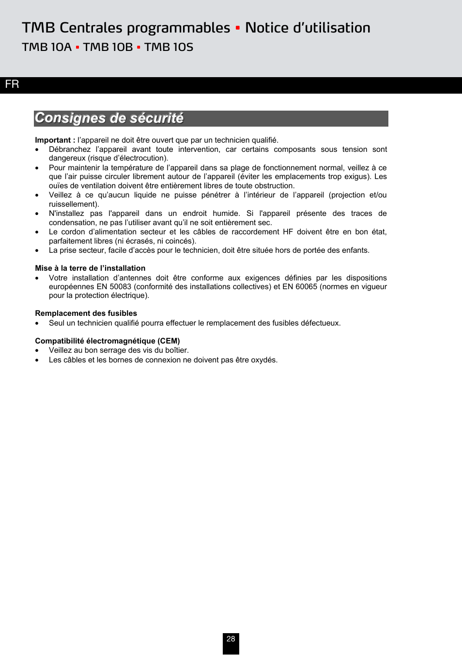 Tmb centrales programmables • notice d’utilisation | Triax TMB 10B User Manual | Page 28 / 108