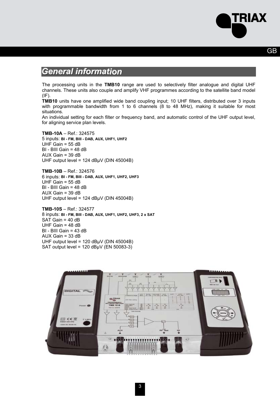 Triax TMB 10B User Manual | Page 3 / 108