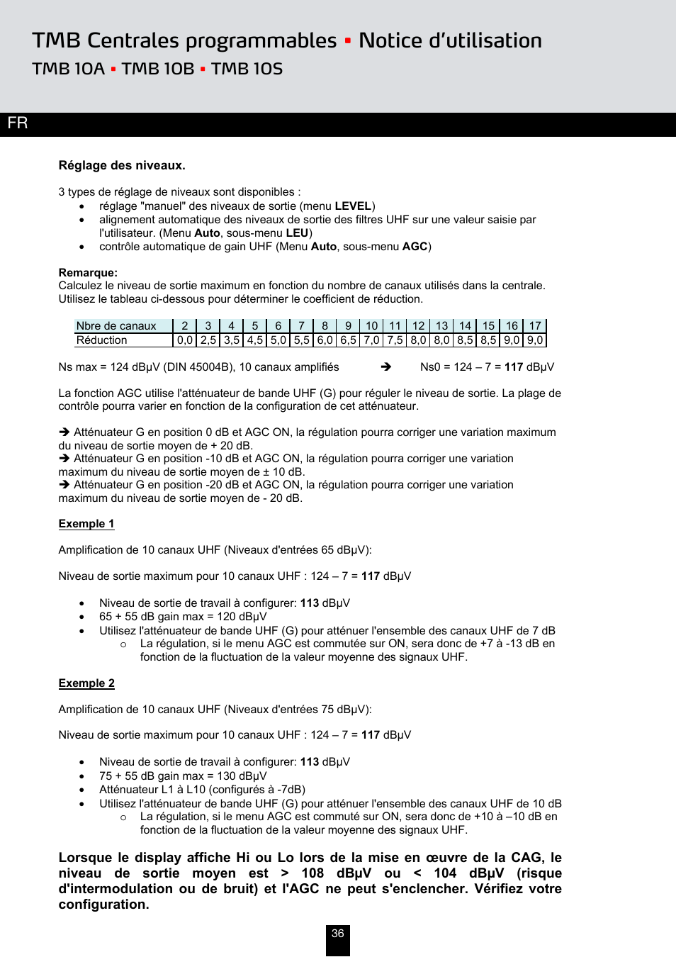 Tmb centrales programmables • notice d’utilisation | Triax TMB 10B User Manual | Page 36 / 108