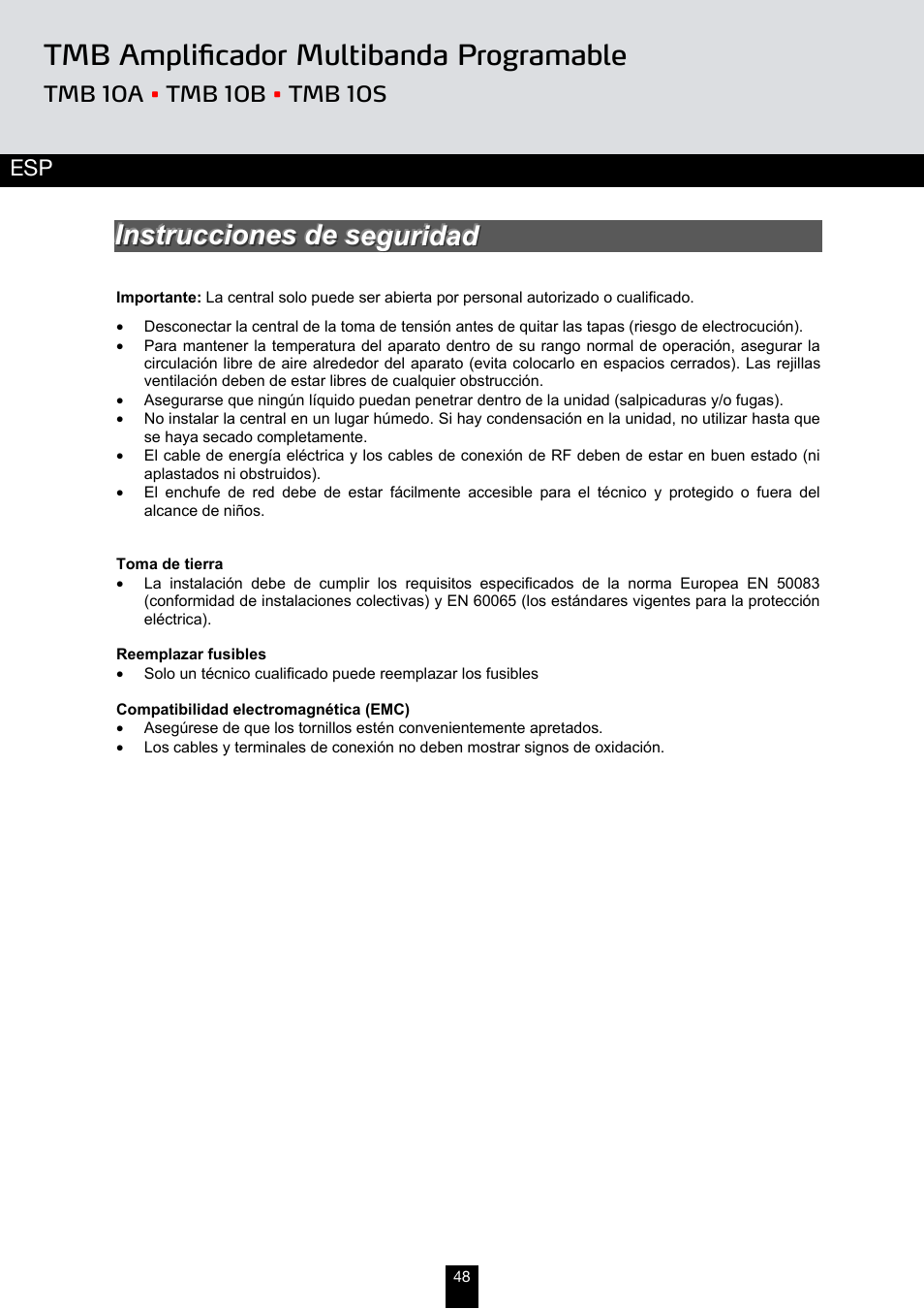 Tmb amplificador multibanda programable | Triax TMB 10B User Manual | Page 48 / 108