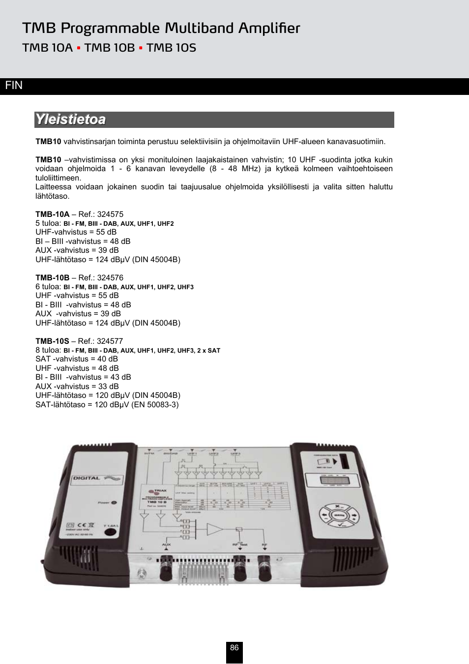 Tmb programmable multiband amplifier | Triax TMB 10B User Manual | Page 86 / 108