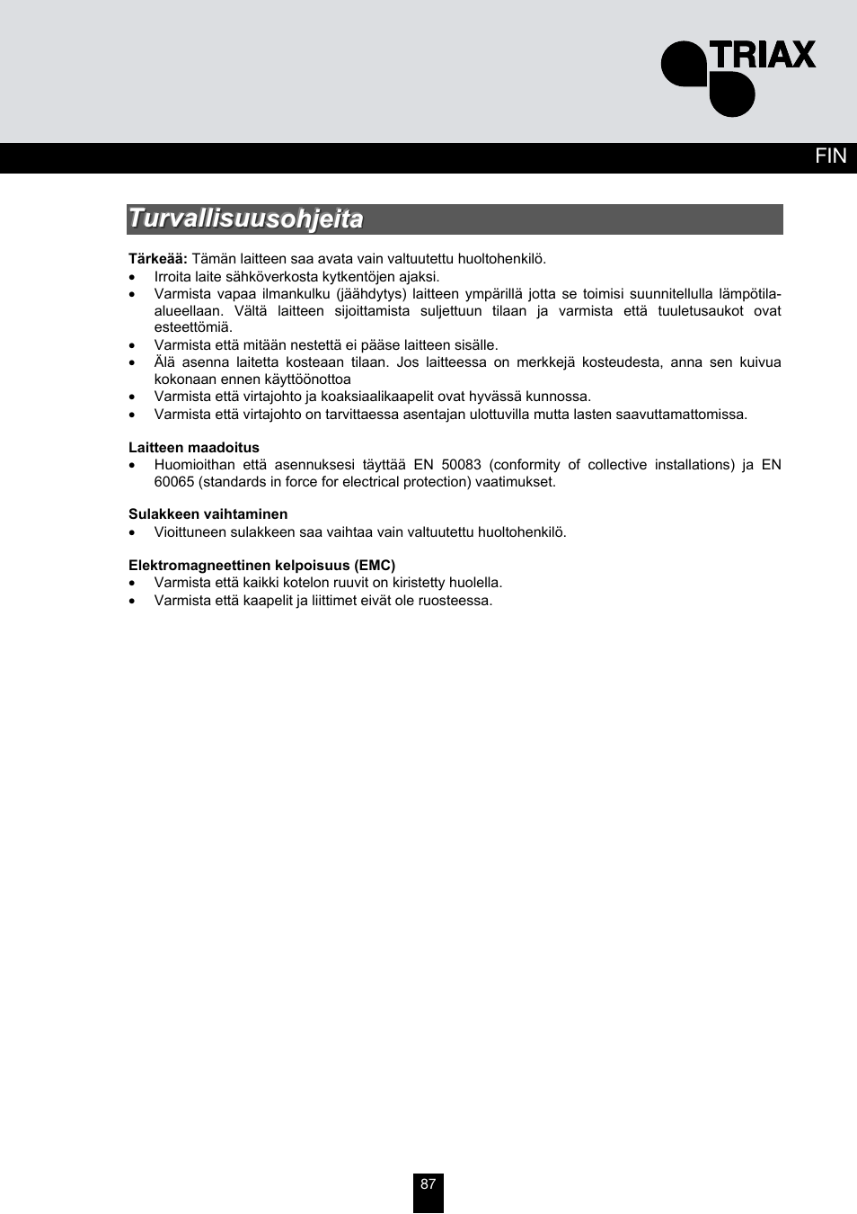 Triax TMB 10B User Manual | Page 87 / 108