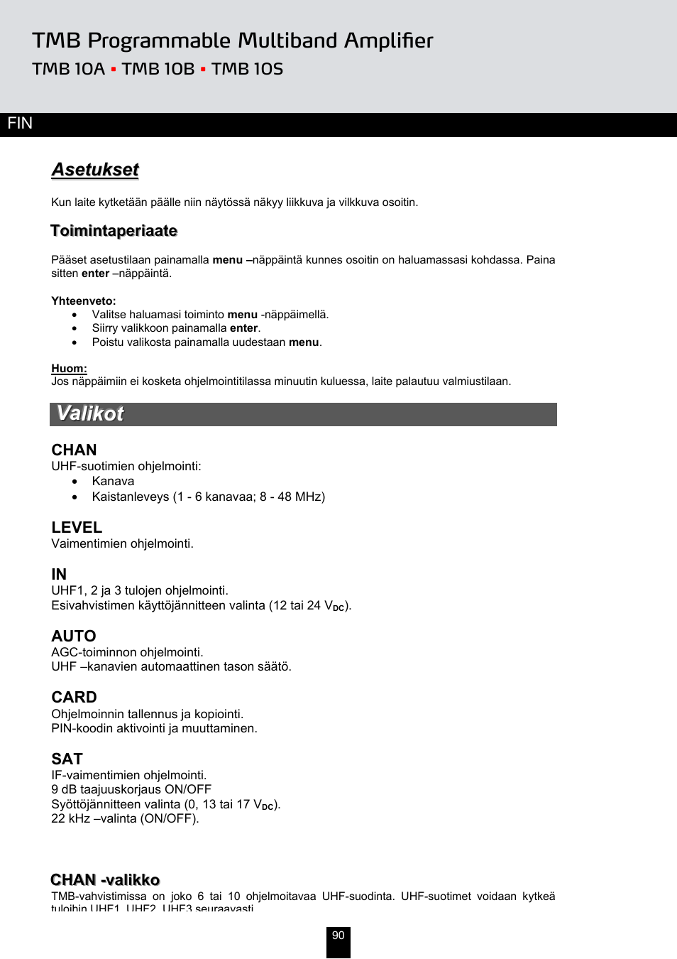 Tmb programmable multiband amplifier | Triax TMB 10B User Manual | Page 90 / 108