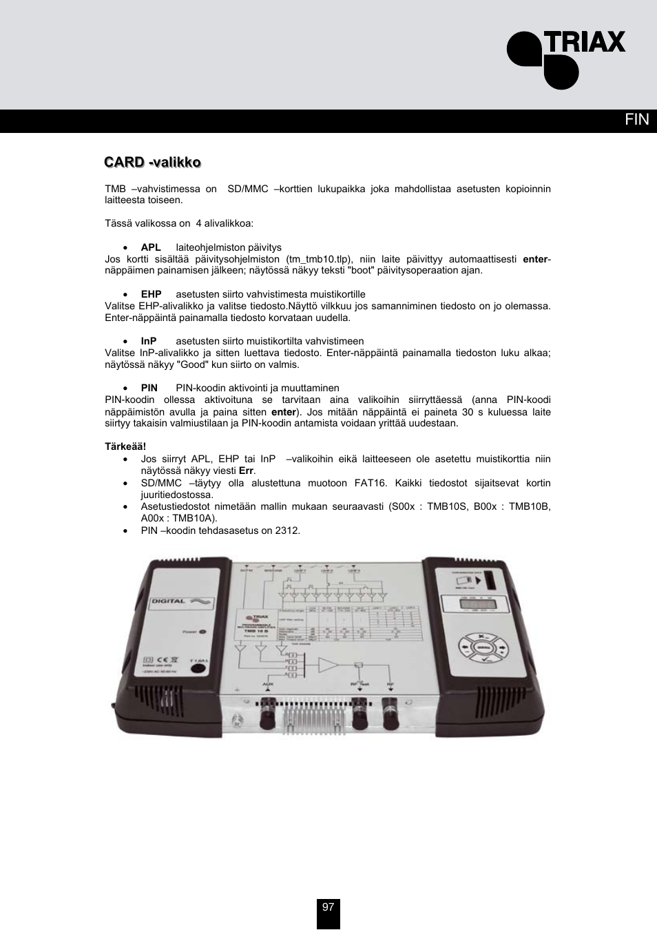 Triax TMB 10B User Manual | Page 97 / 108