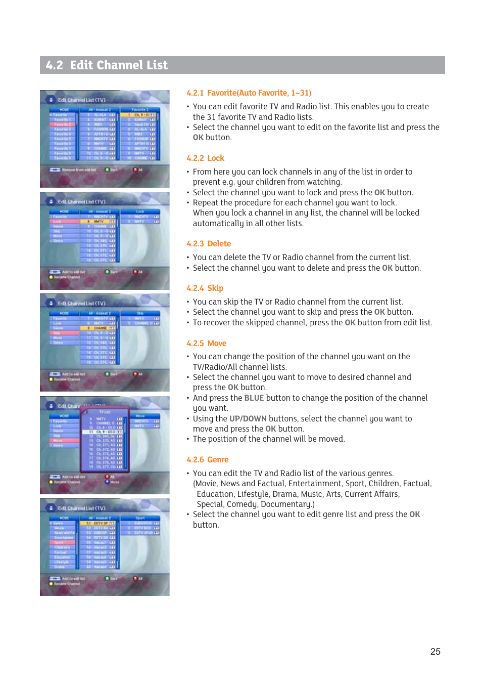 2 edit channel list | Triax SR 322 User Manual | Page 25 / 36