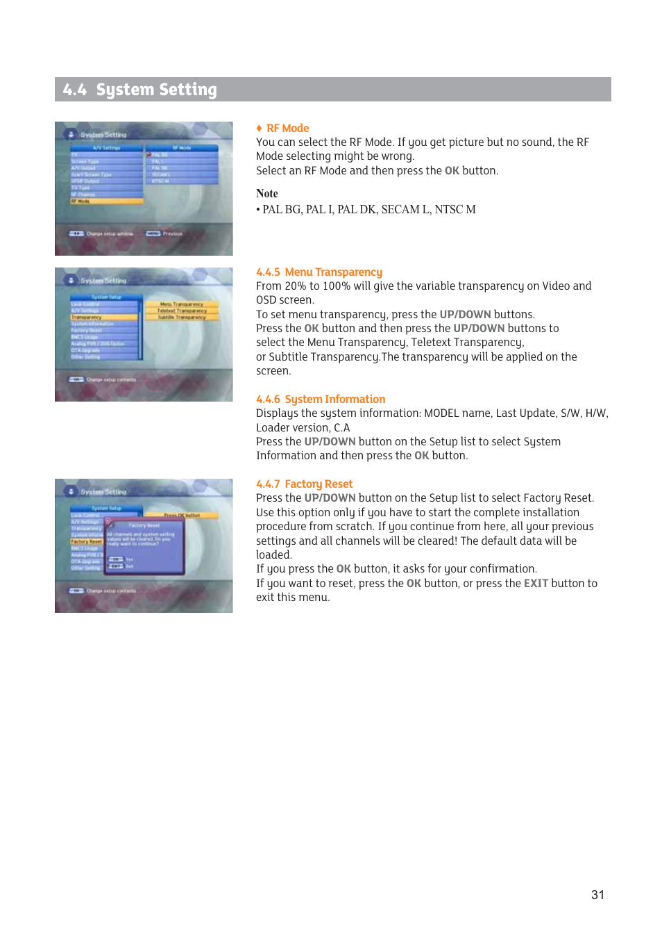 4 system setting | Triax SR 322 User Manual | Page 31 / 36