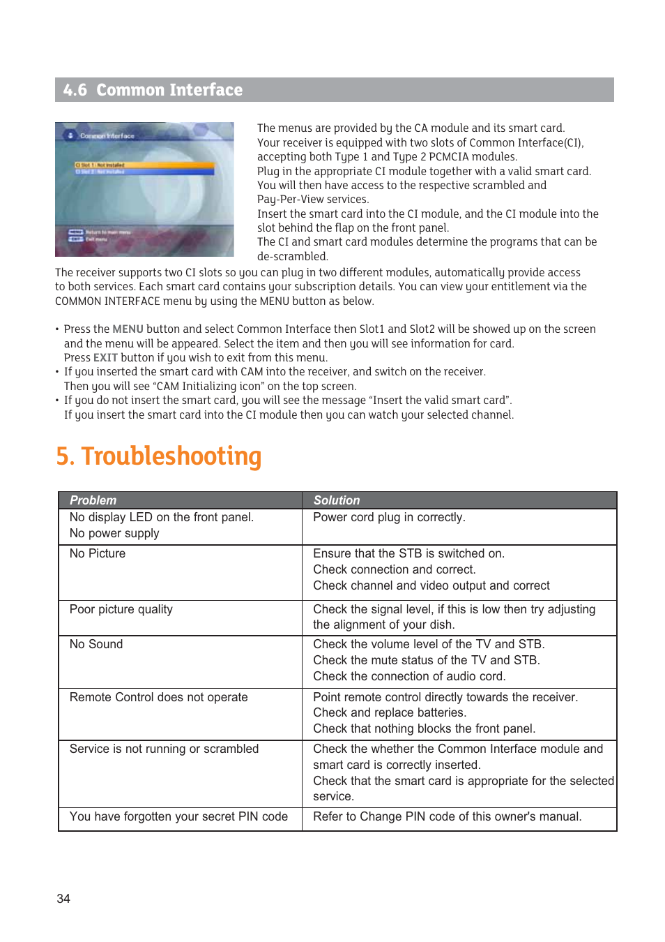 Troubleshooting, 6 common interface | Triax SR 322 User Manual | Page 34 / 36