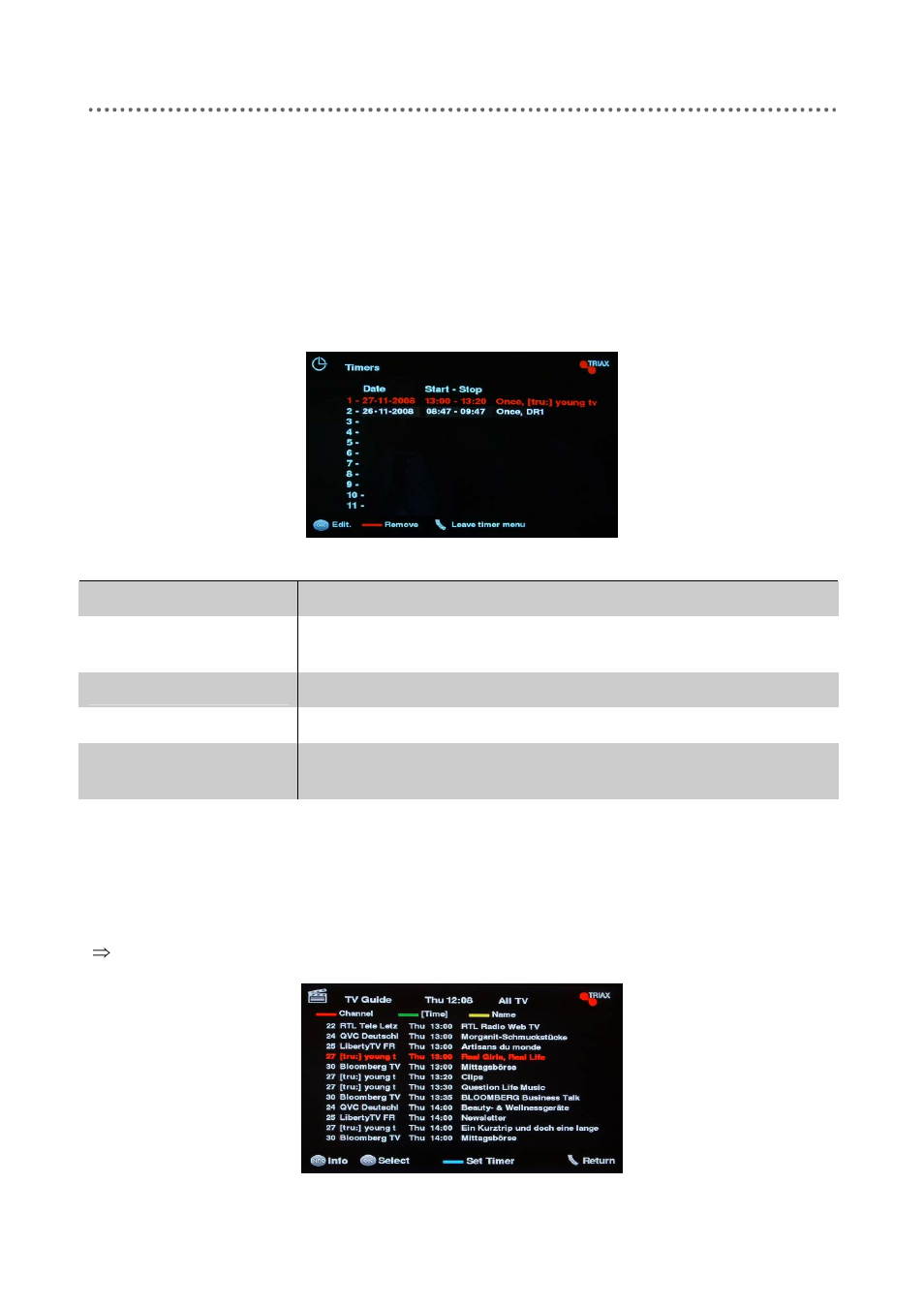 Using the timer function, Timer programming using epg | Triax C-HD415 CX User Manual | Page 22 / 40