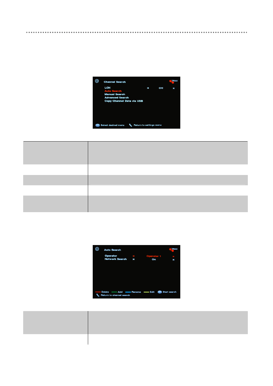 Channel search, Auto search | Triax C-HD415 CX User Manual | Page 28 / 40