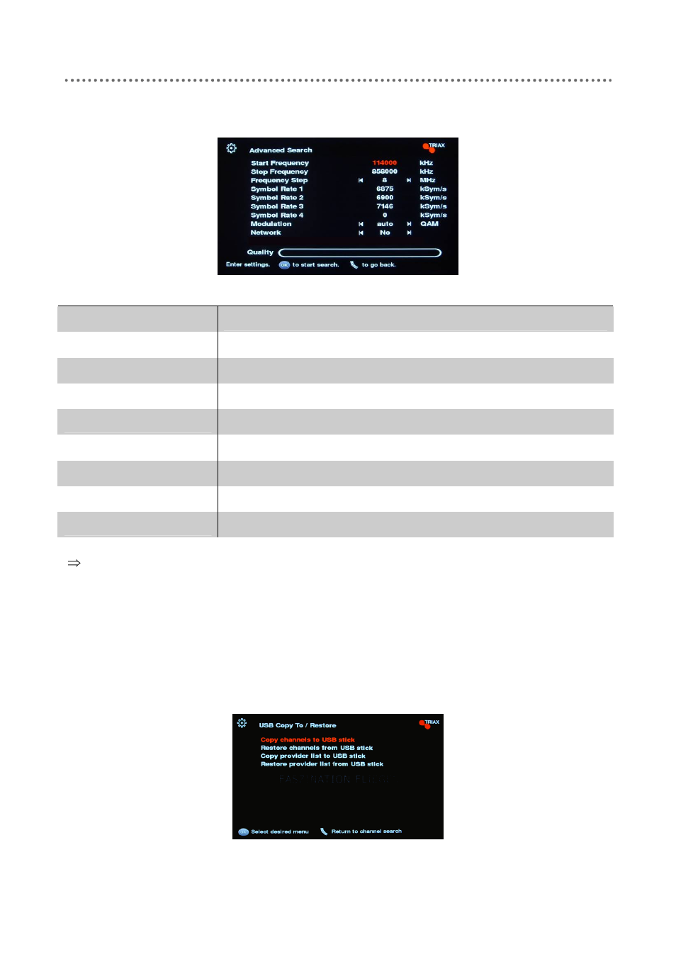 Advanced search, Copy channel data via usb | Triax C-HD415 CX User Manual | Page 30 / 40