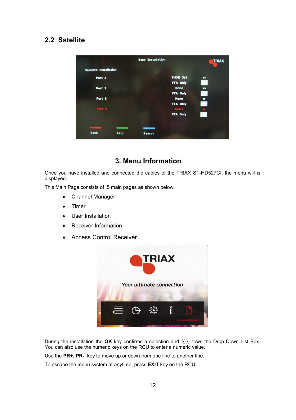 2 satellite, Menu information | Triax ST-HD527CI User Manual | Page 12 / 24