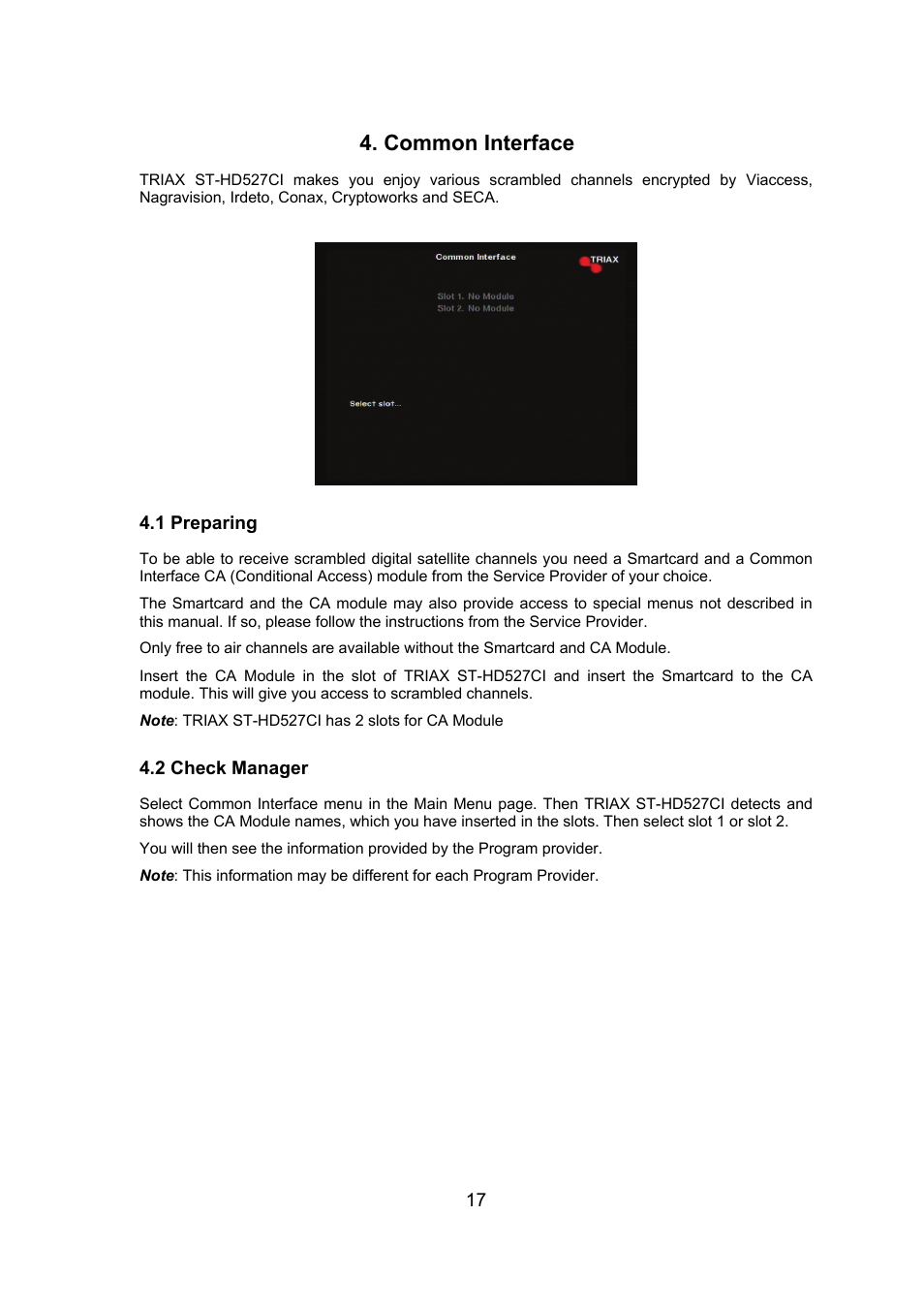 Common interface | Triax ST-HD527CI User Manual | Page 17 / 24