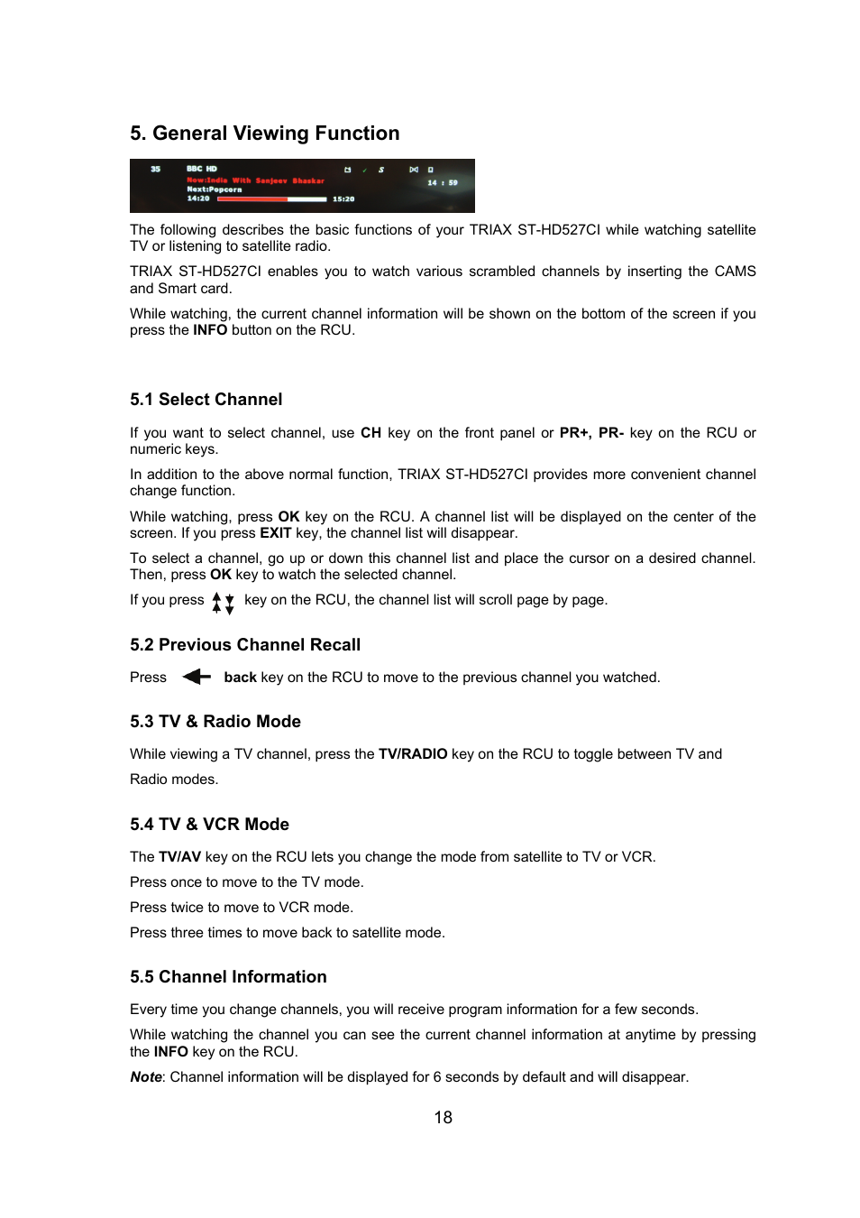 General viewing function | Triax ST-HD527CI User Manual | Page 18 / 24