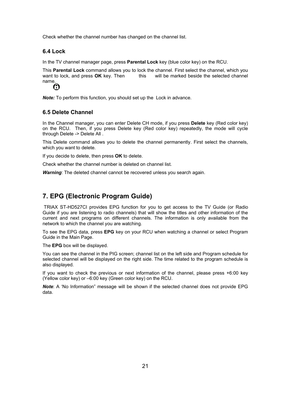 Epg (electronic program guide) | Triax ST-HD527CI User Manual | Page 21 / 24