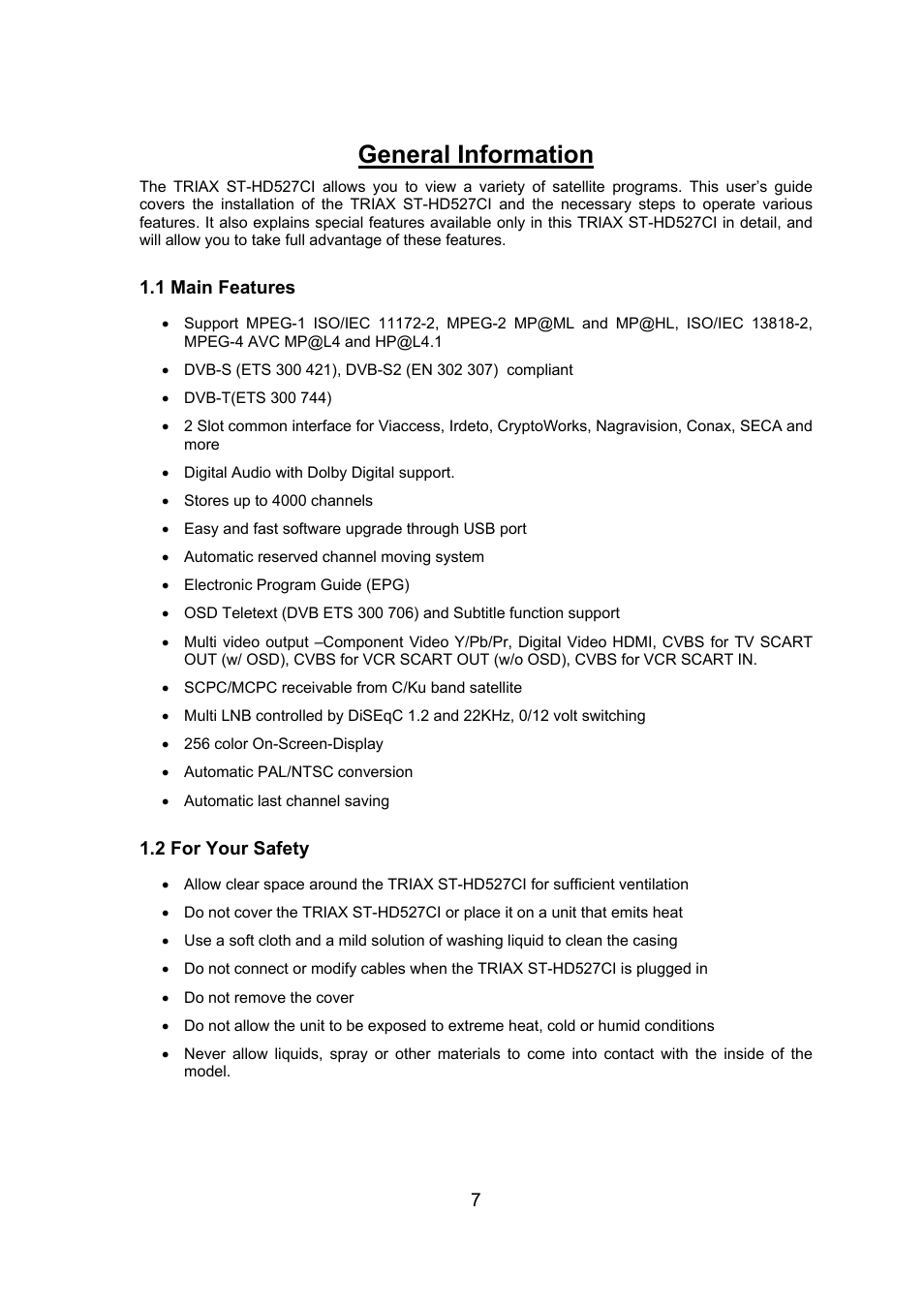 General information | Triax ST-HD527CI User Manual | Page 7 / 24