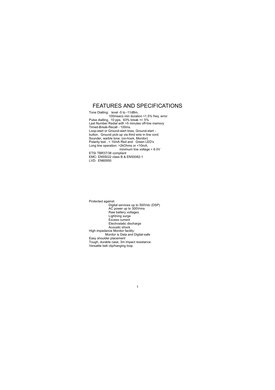 Features and specifications | Tempo DSTS2 User Manual | Page 2 / 6