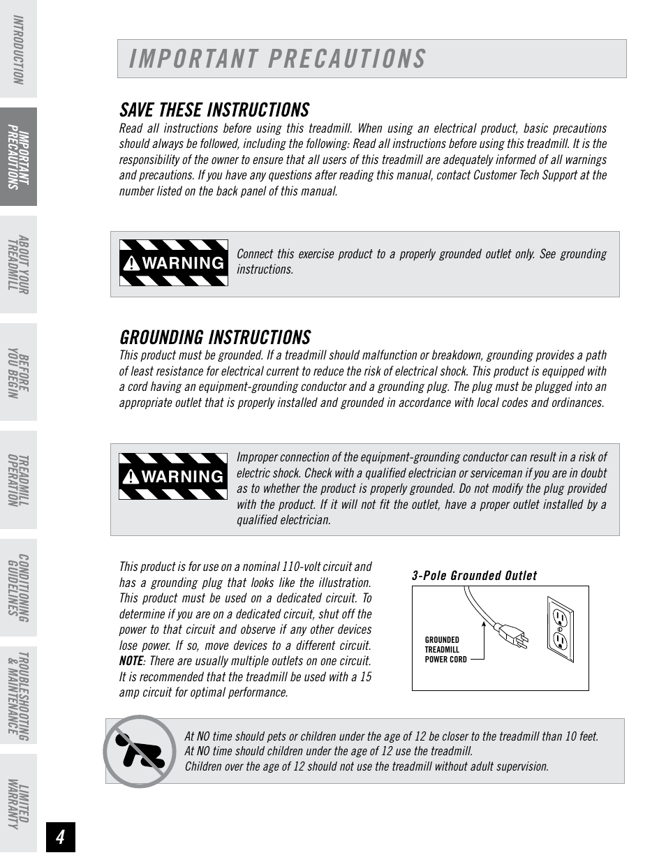Important precautions, Save these instructions, Grounding instructions | Warning | Tempo EVOLVE User Manual | Page 4 / 24
