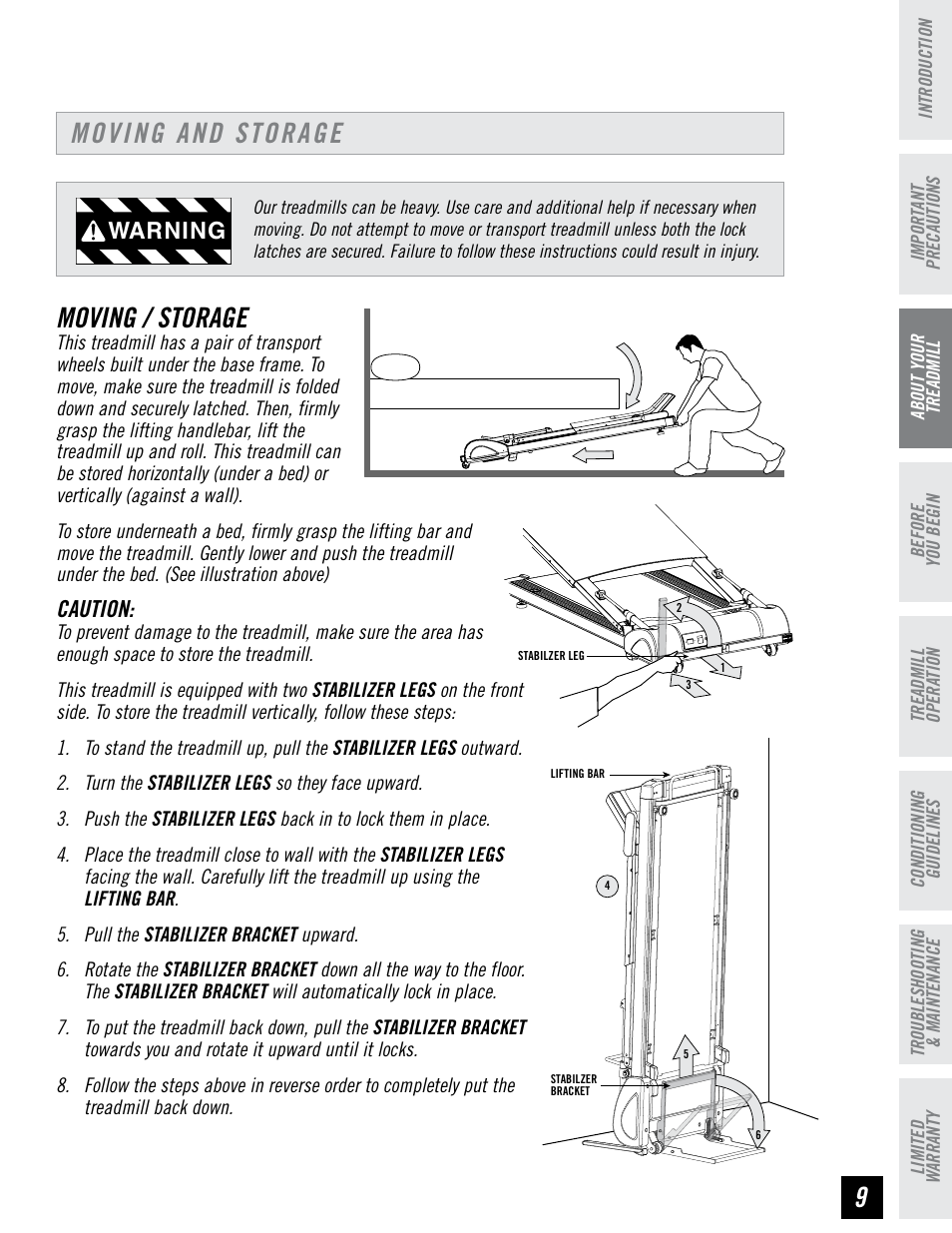 Moving / storage, Moving and storage, Caution | Warning | Tempo EVOLVE User Manual | Page 9 / 24