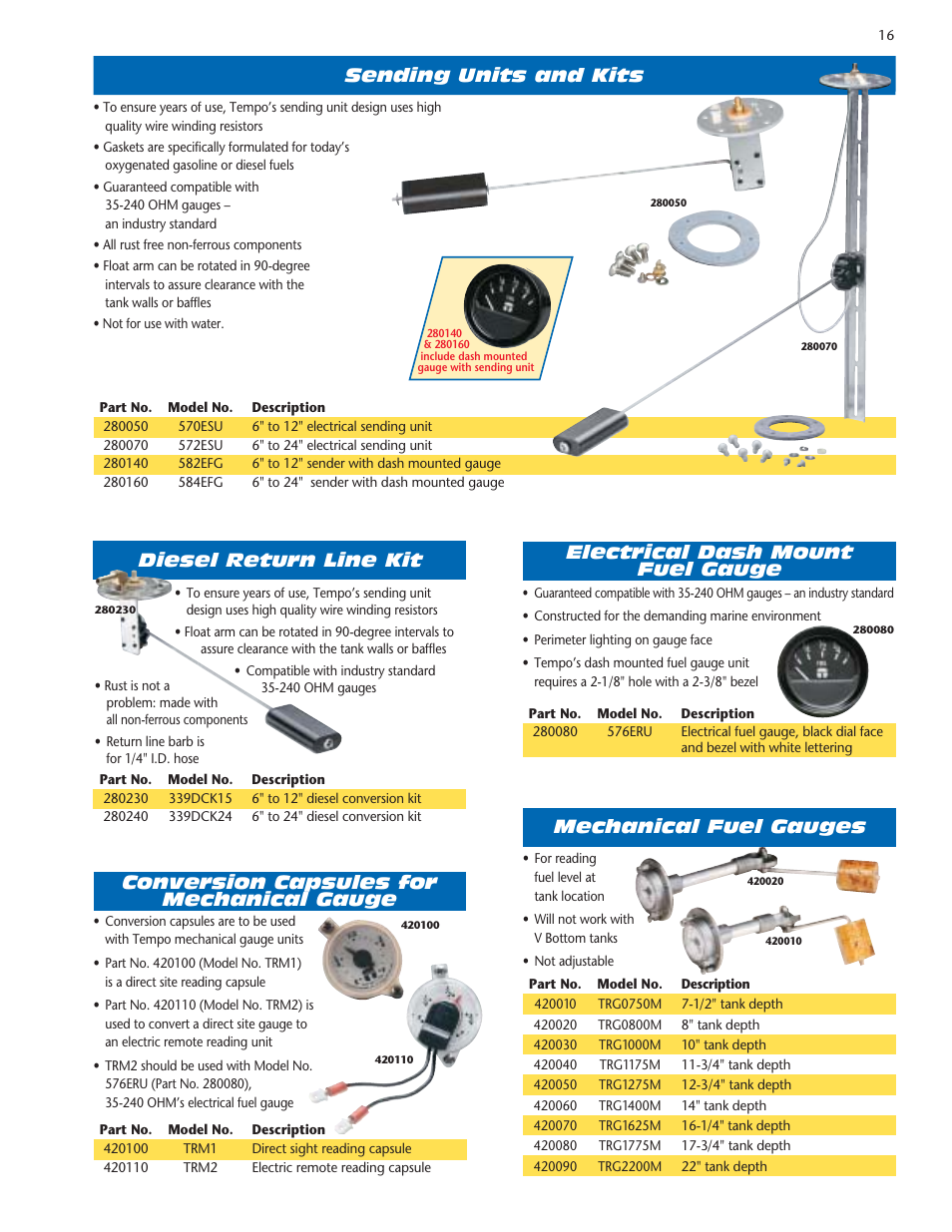 Sending units and kits, Diesel return line kit | Tempo vehicle User Manual | Page 17 / 28