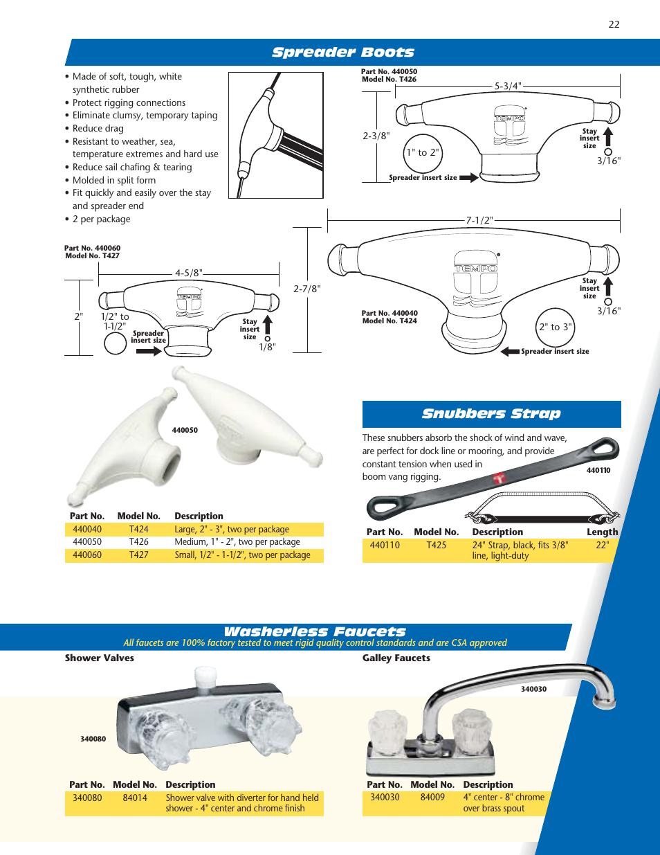 Washerless faucets, Spreader boots snubbers strap | Tempo vehicle User Manual | Page 23 / 28