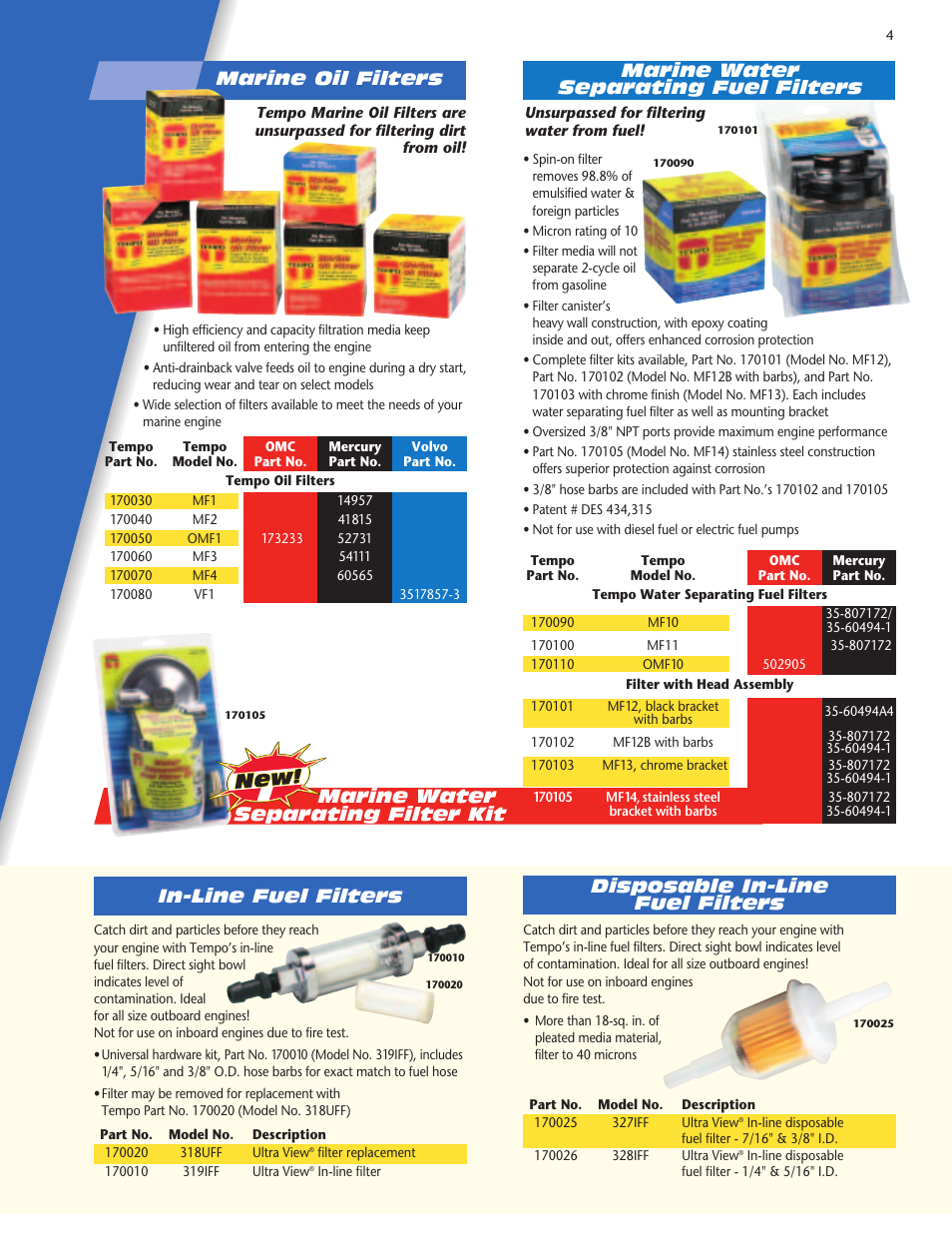 Marine water separating filter kit, Marine water separating fuel filters | Tempo vehicle User Manual | Page 5 / 28