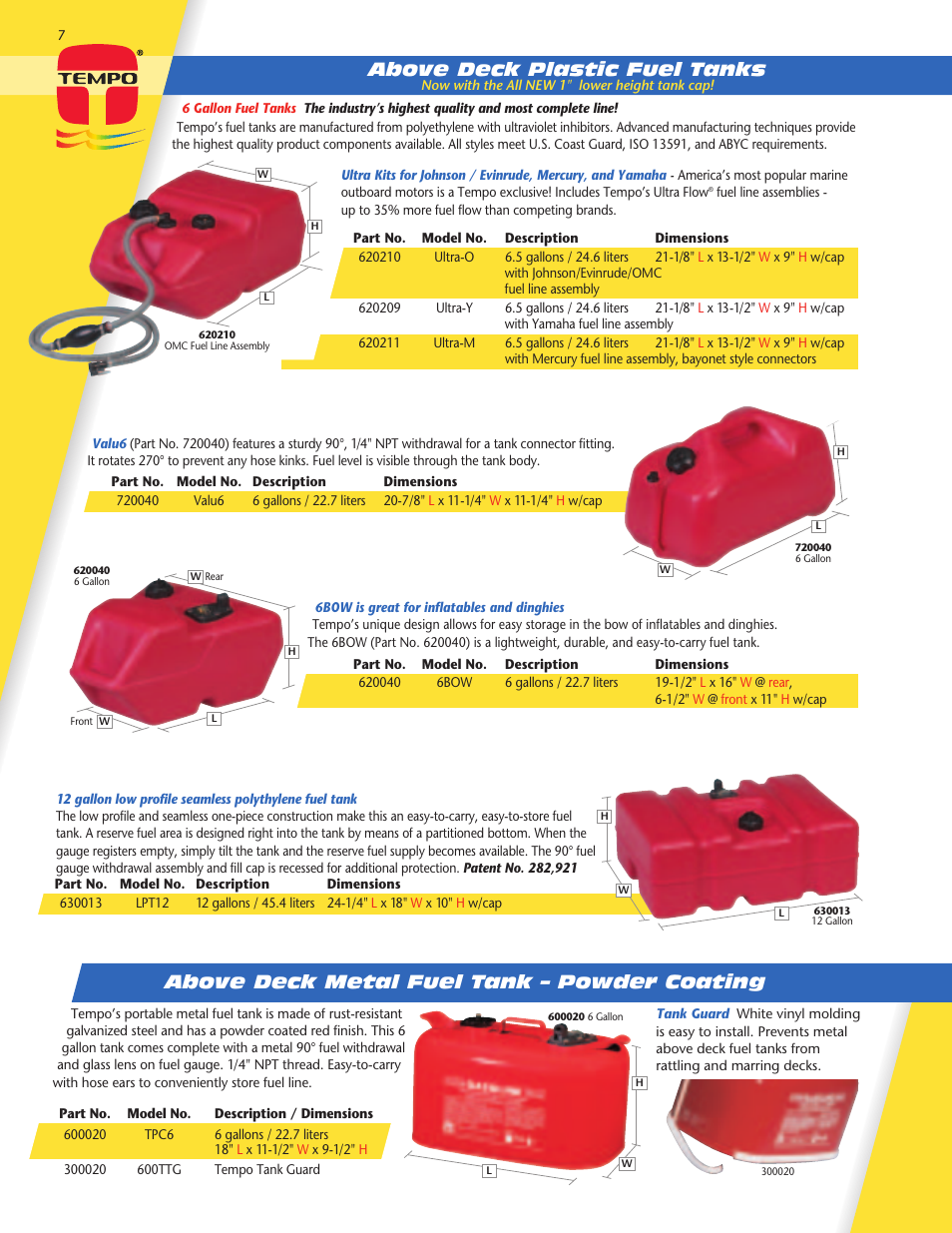 Above deck plastic fuel tanks, Above deck metal fuel tank – powder coating | Tempo vehicle User Manual | Page 8 / 28