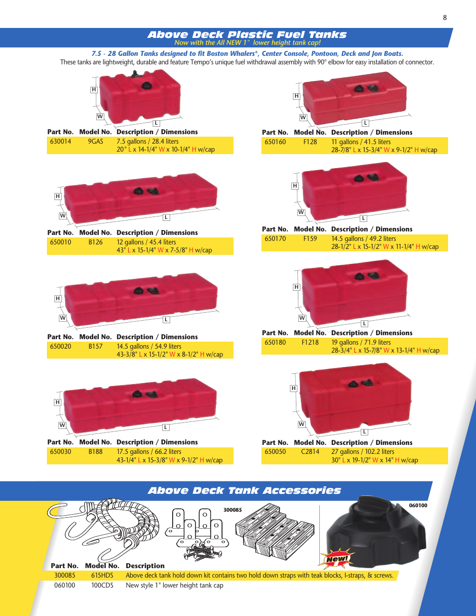 Above deck plastic fuel tanks, Above deck tank accessories | Tempo vehicle User Manual | Page 9 / 28