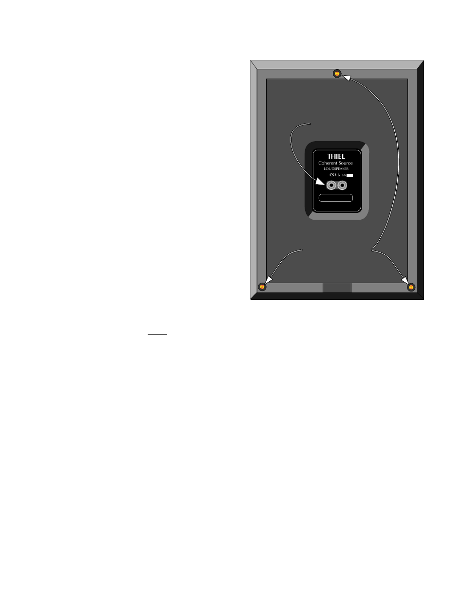 Bottom view of cabinet, Connecting the speakers, Stabilizer pins | Thiel Audio Products CS3.6 User Manual | Page 3 / 6