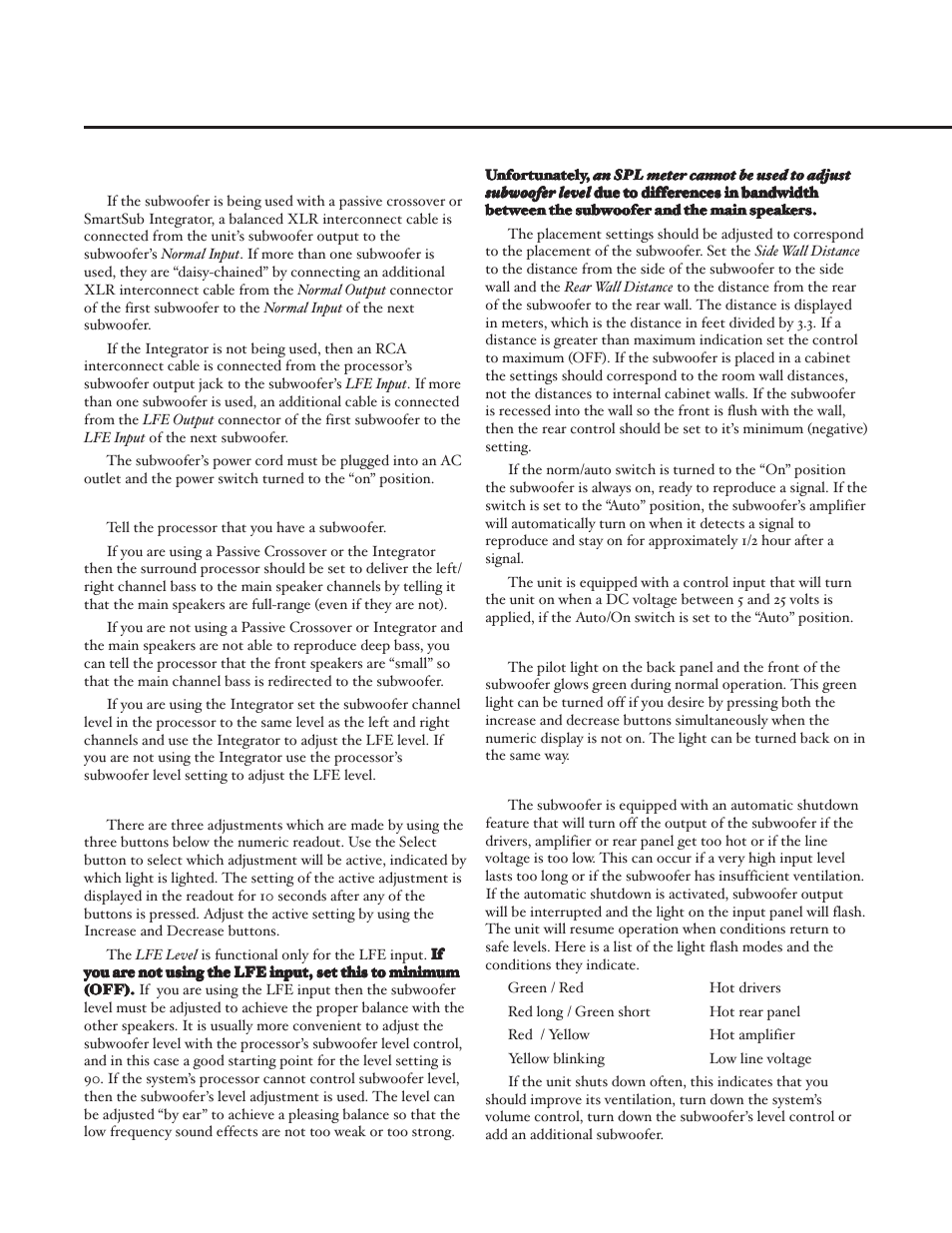 Setting up the subwoofer, Hookup, Setting the surround processor | Control settings, Pilot light, Auto shutdown | Thiel Audio Products SS3 User Manual | Page 10 / 16