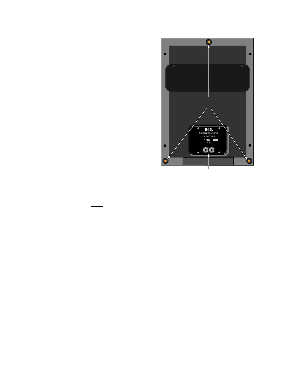 Bottom view of cabinet, Stabilizer pins input terminals, Connecting the speakers | Stabilizer pins | Thiel Audio Products CS2.3 User Manual | Page 3 / 6