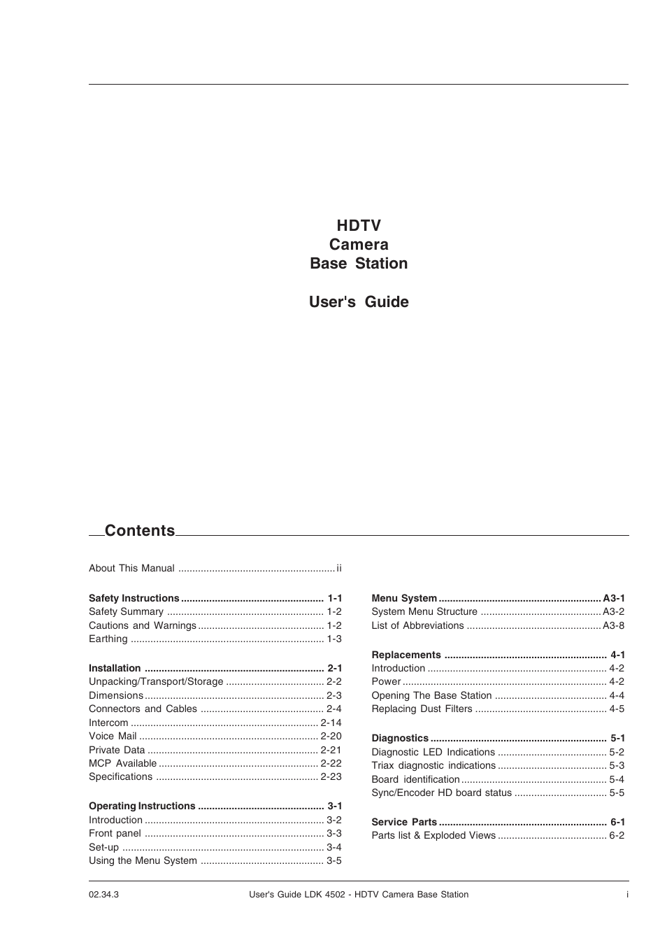 Hdtv camera base station user's guide contents | Technicolor - Thomson LDK 4502 User Manual | Page 3 / 66