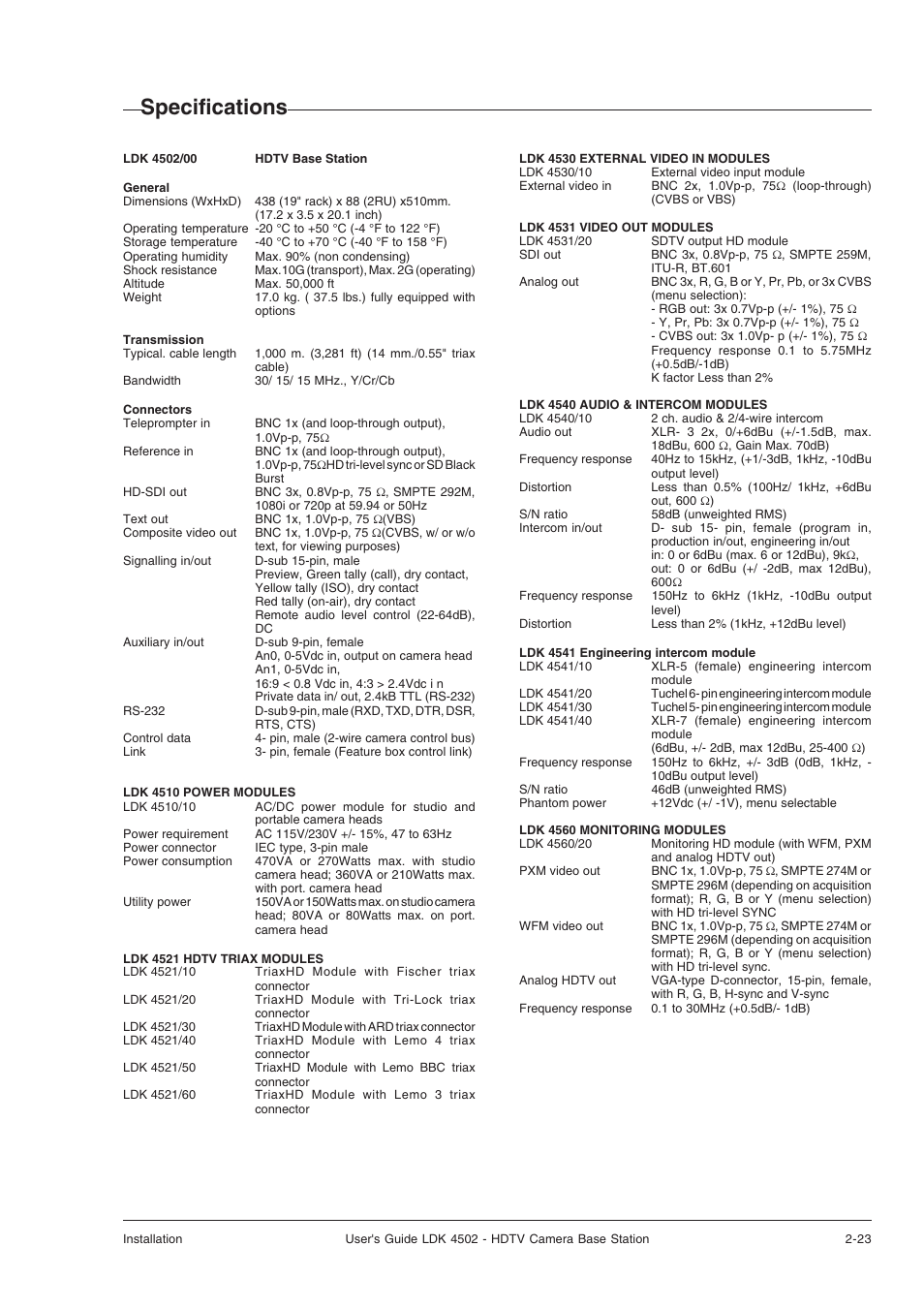 Specifications | Technicolor - Thomson LDK 4502 User Manual | Page 31 / 66