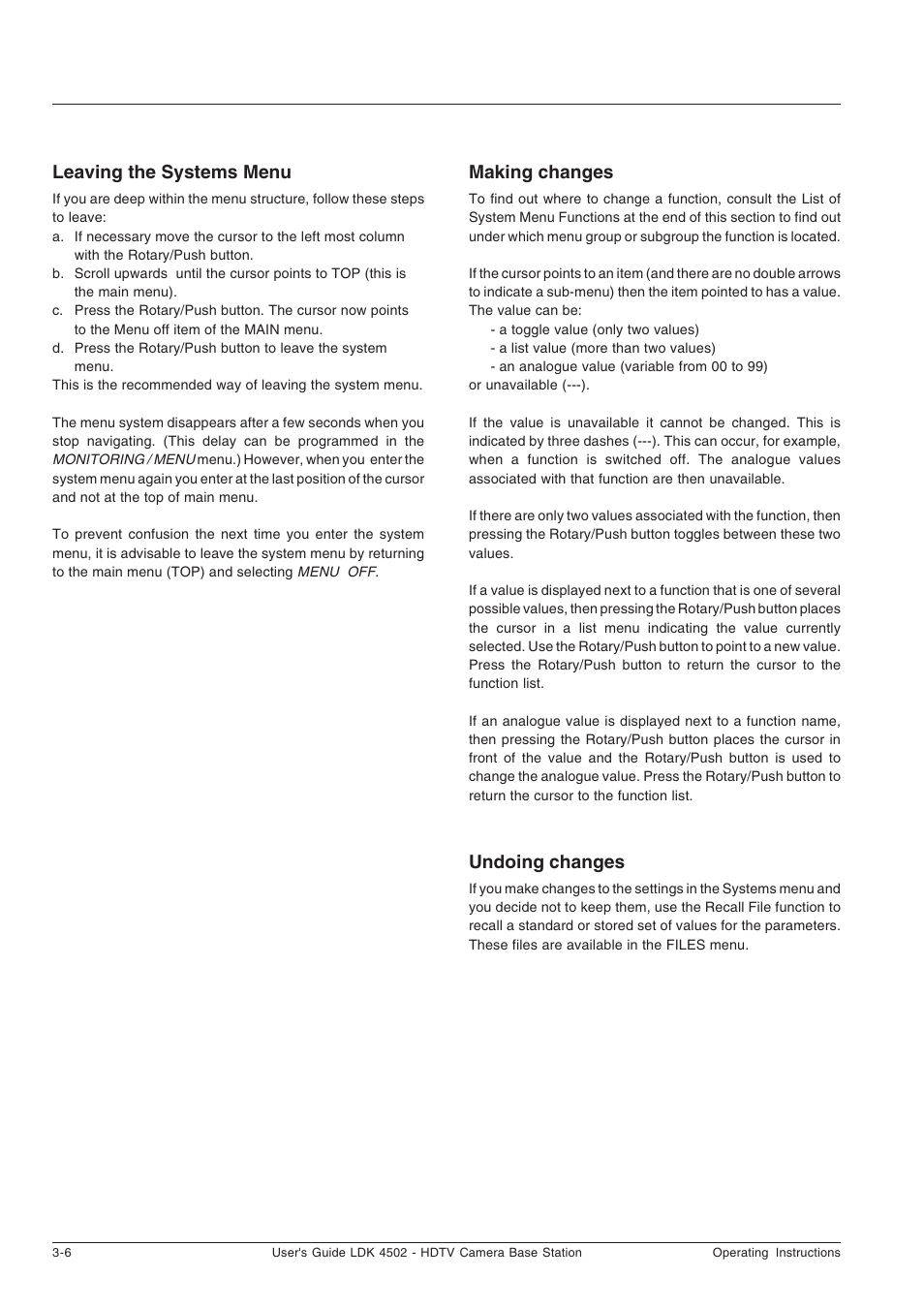 Making changes, Undoing changes, Leaving the systems menu | Technicolor - Thomson LDK 4502 User Manual | Page 38 / 66