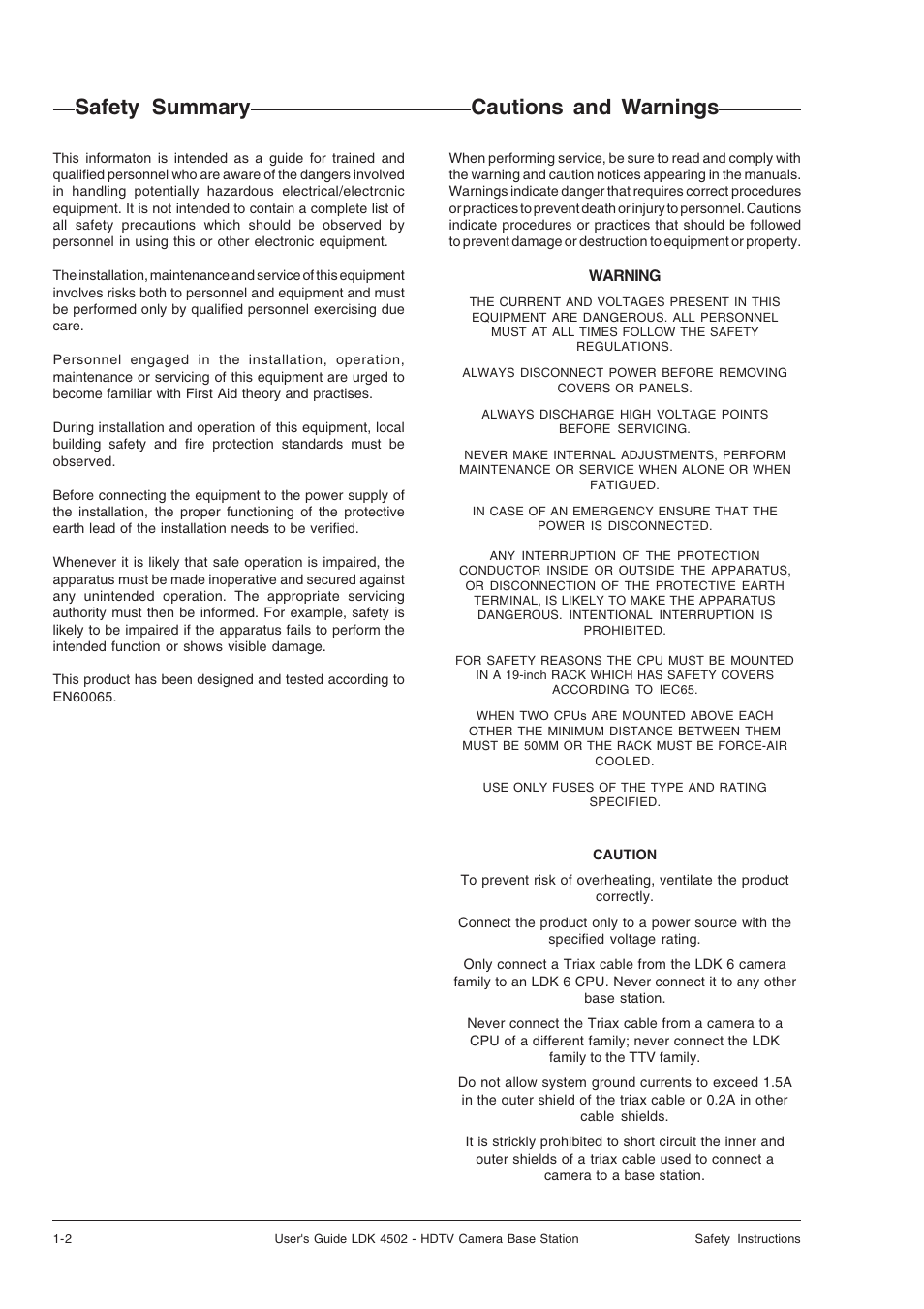 Safety summary, Cautions and warnings | Technicolor - Thomson LDK 4502 User Manual | Page 6 / 66