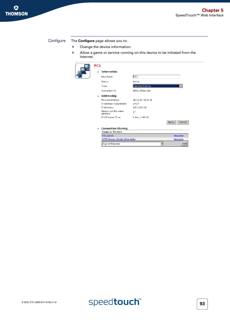 Configure, Chapter 5 | Technicolor - Thomson SpeedTouch 780 (WL) User Manual | Page 101 / 122