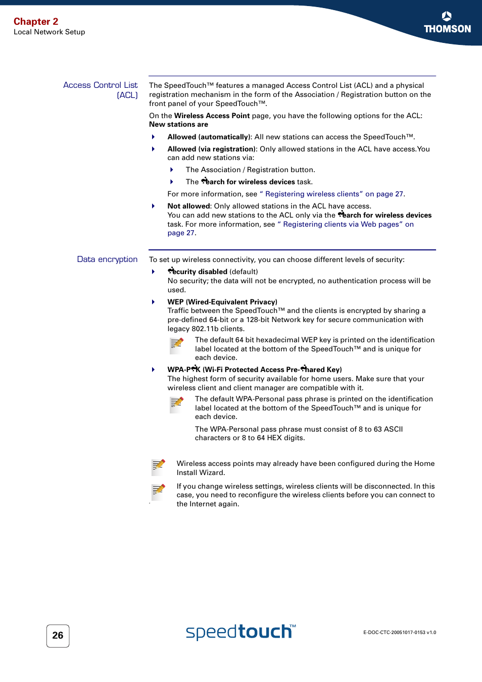 Access control list (acl), Data encryption, Chapter 2 | Technicolor - Thomson SpeedTouch 780 (WL) User Manual | Page 34 / 122