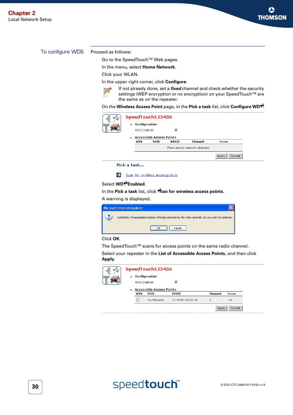 To configure wds, Chapter 2 | Technicolor - Thomson SpeedTouch 780 (WL) User Manual | Page 38 / 122