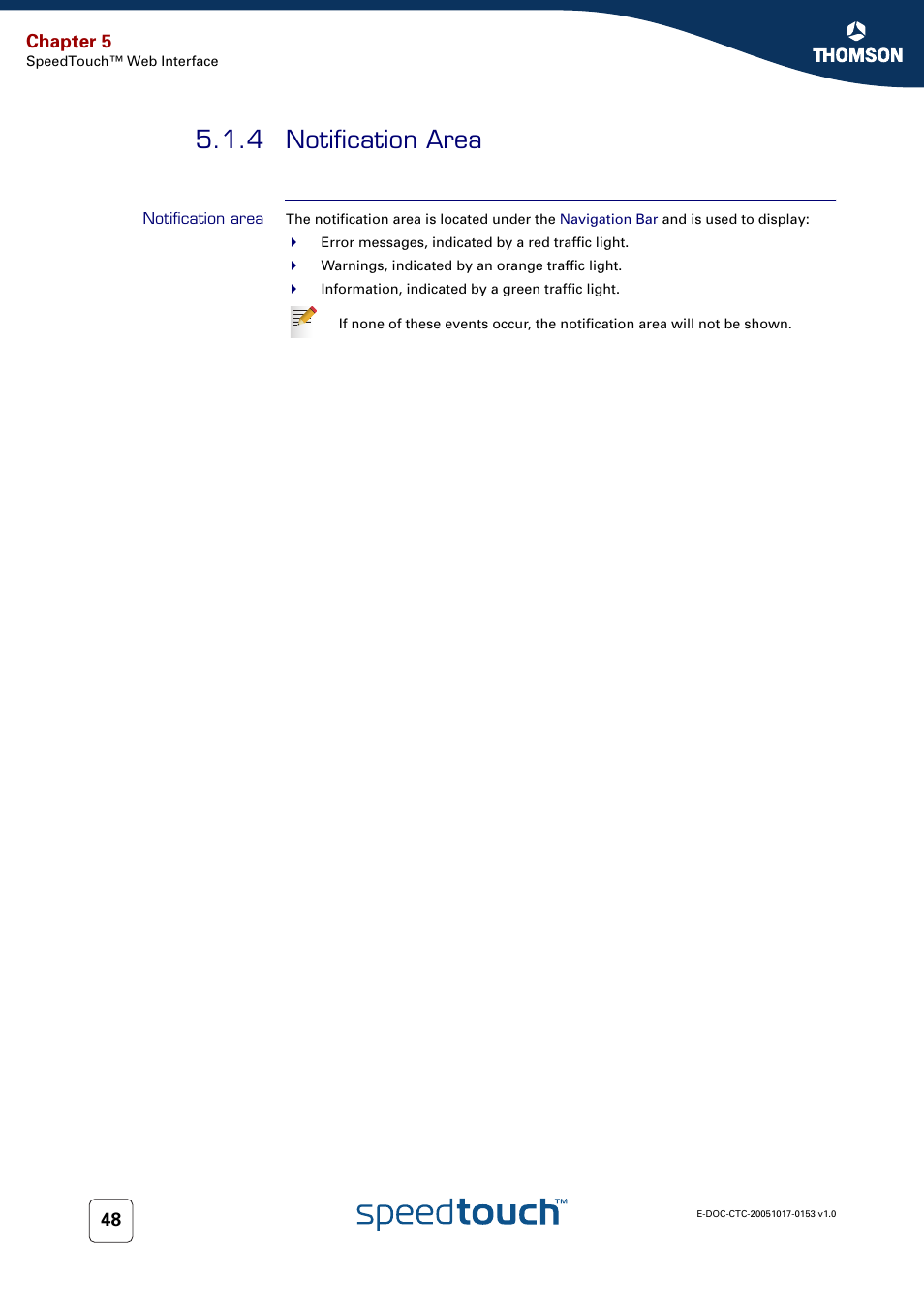 4 notification area, Notification area, Chapter 5 | Technicolor - Thomson SpeedTouch 780 (WL) User Manual | Page 56 / 122