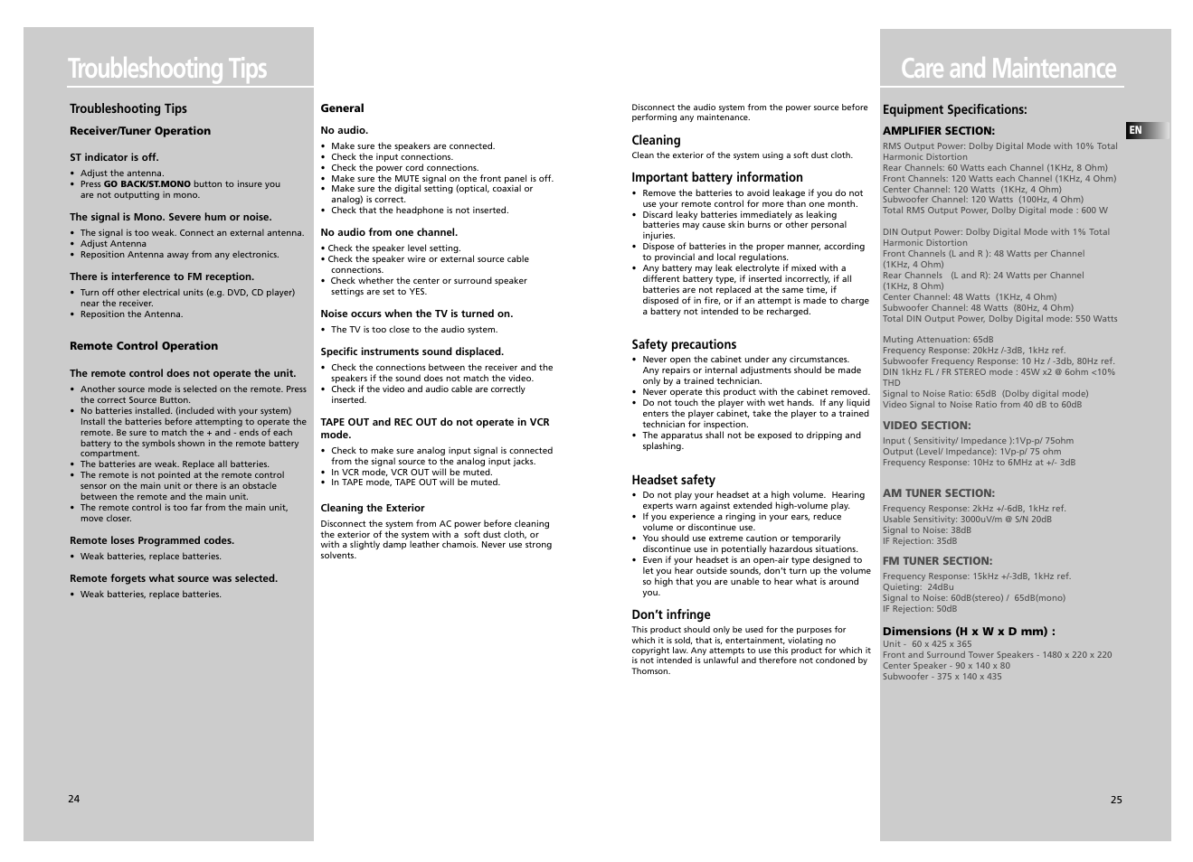 Care and maintenance, Troubleshooting tips | Technicolor - Thomson SCENIUM DPL5000 User Manual | Page 14 / 14