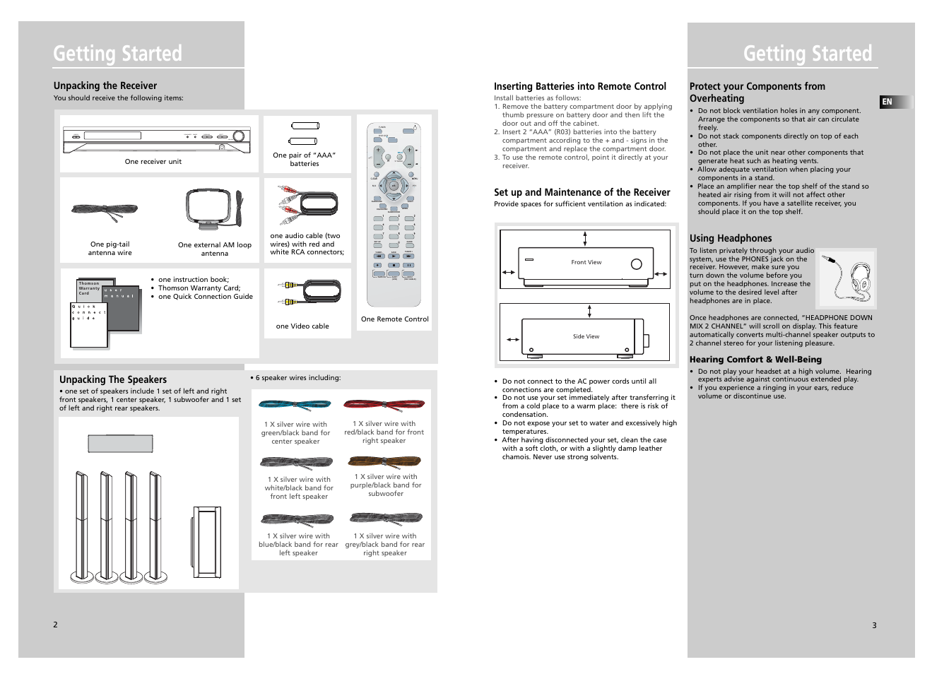 Getting started, Subwoofer surround, St mono | Technicolor - Thomson SCENIUM DPL5000 User Manual | Page 3 / 14