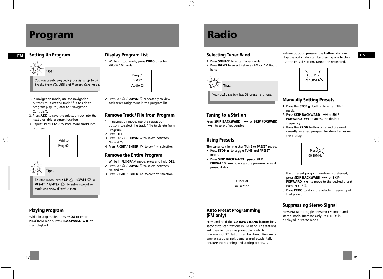 Radio, Program | Technicolor - Thomson CS600 User Manual | Page 12 / 15