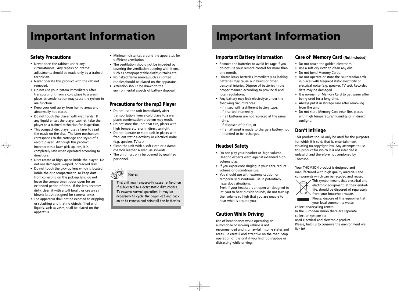Important information | Technicolor - Thomson CS600 User Manual | Page 3 / 15