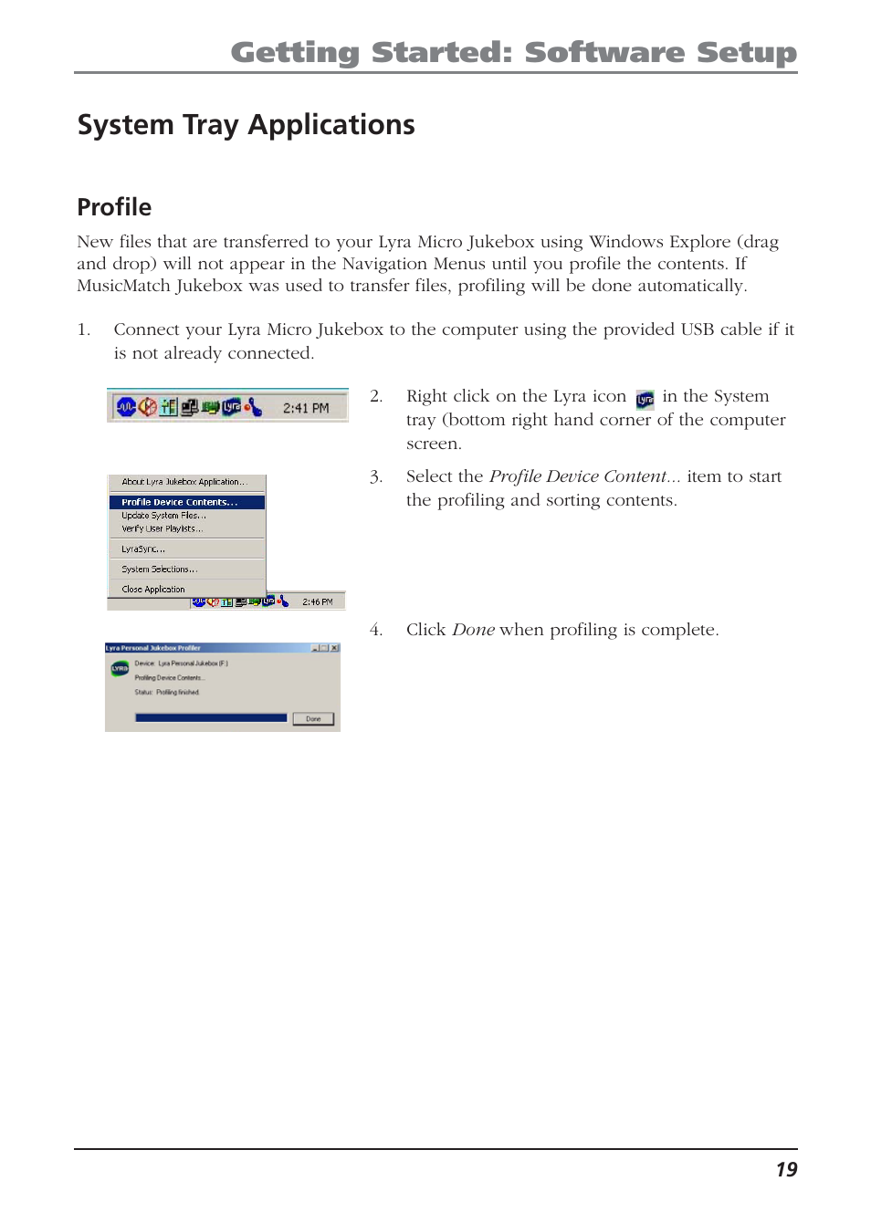 System tray applications, Profile | Technicolor - Thomson Thomson Lyra PDP2810 User Manual | Page 19 / 50