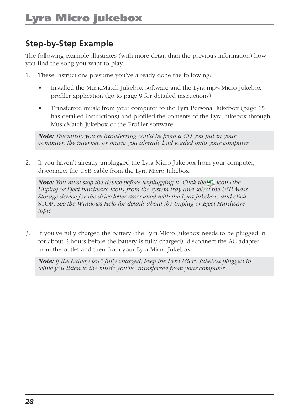 Step-by-step example, Lyra micro jukebox | Technicolor - Thomson Thomson Lyra PDP2810 User Manual | Page 28 / 50