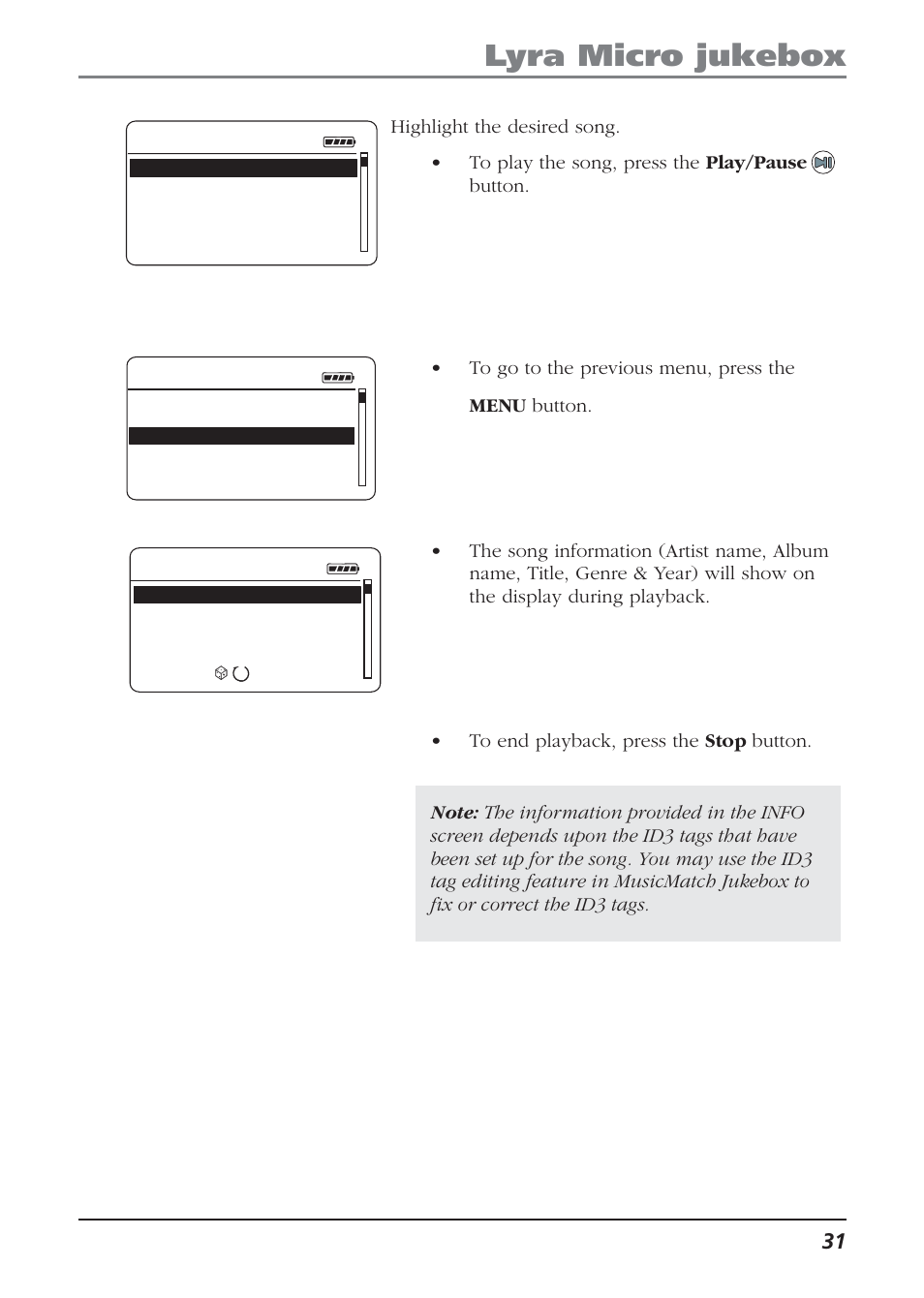 Lyra micro jukebox | Technicolor - Thomson Thomson Lyra PDP2810 User Manual | Page 31 / 50